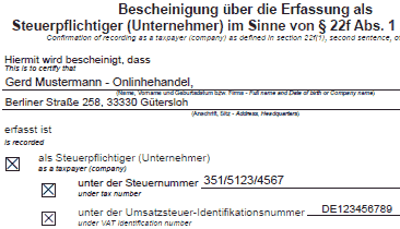 Bescheinigung USt 1 TJ